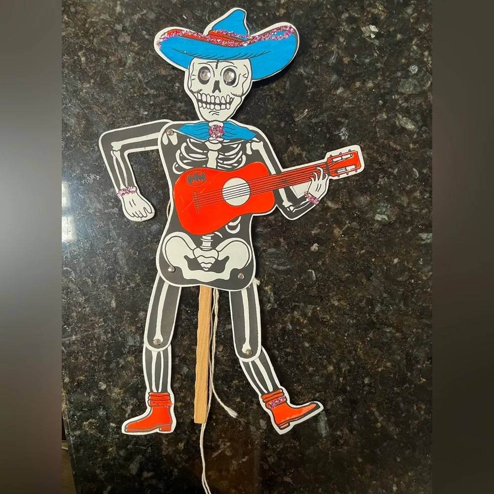 Vintage Skeleton with guitar Halloween hand string puppet